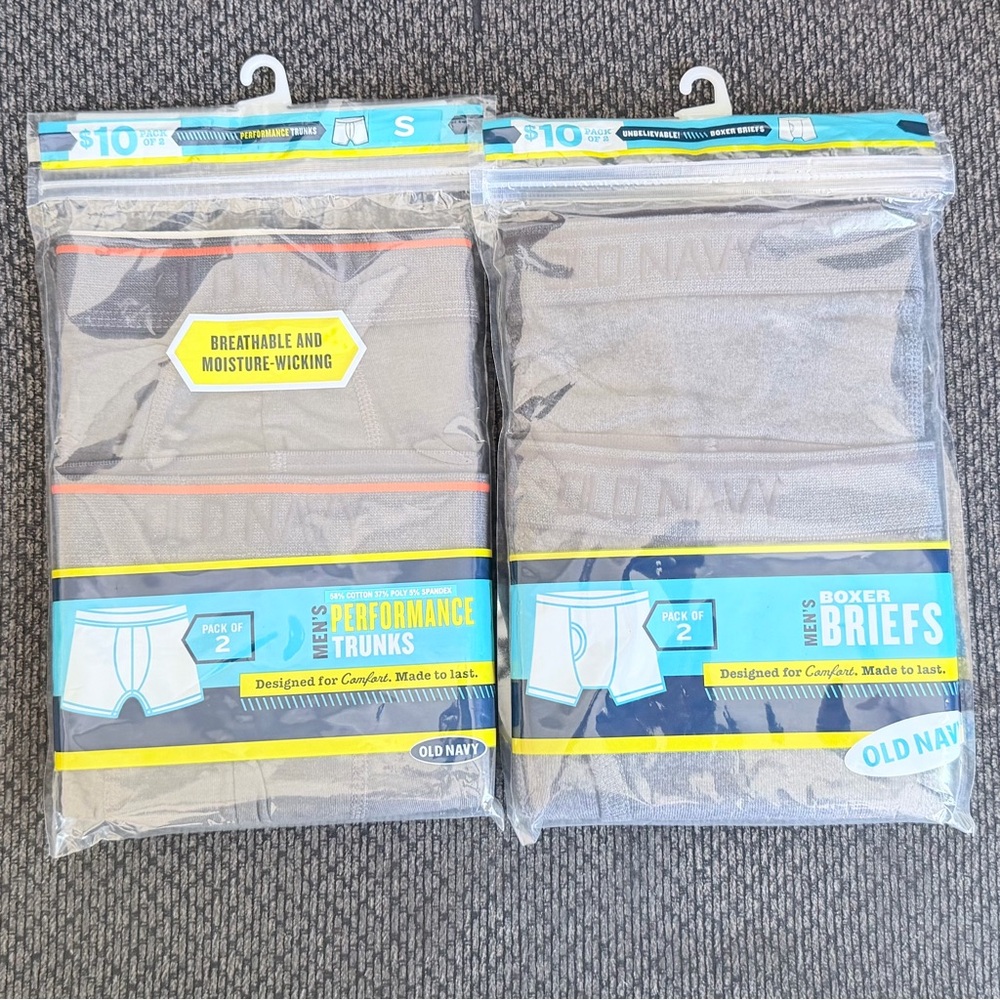 Old Navy Men's Dark Gray Performance Trunks and boxer Briefs- total of 4 pieces